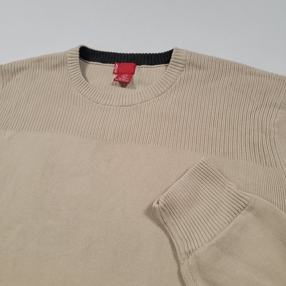 Levi's‎ Men Crewneck Sweater Large Beige Cotton Knit Ribbed Casual Pullover